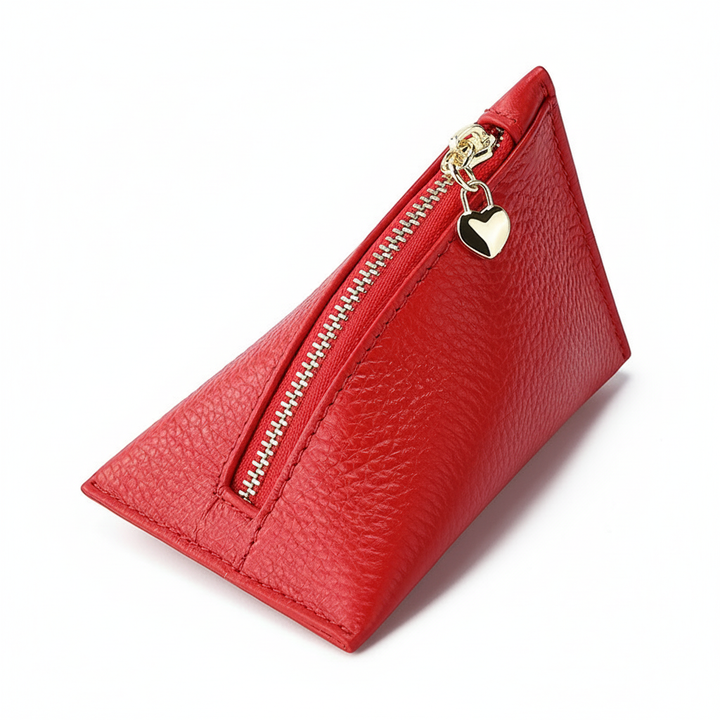 Genuine Leather Triangle Coin Purse – Compact Zipper Key Pouch