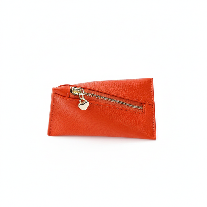 Genuine Leather Triangle Coin Purse – Compact Zipper Key Pouch