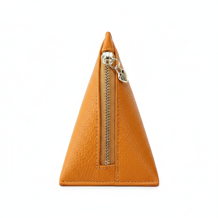 Genuine Leather Triangle Coin Purse – Compact Zipper Key Pouch