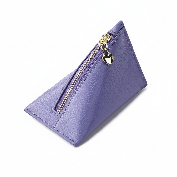 Genuine Leather Triangle Coin Purse – Compact Zipper Key Pouch