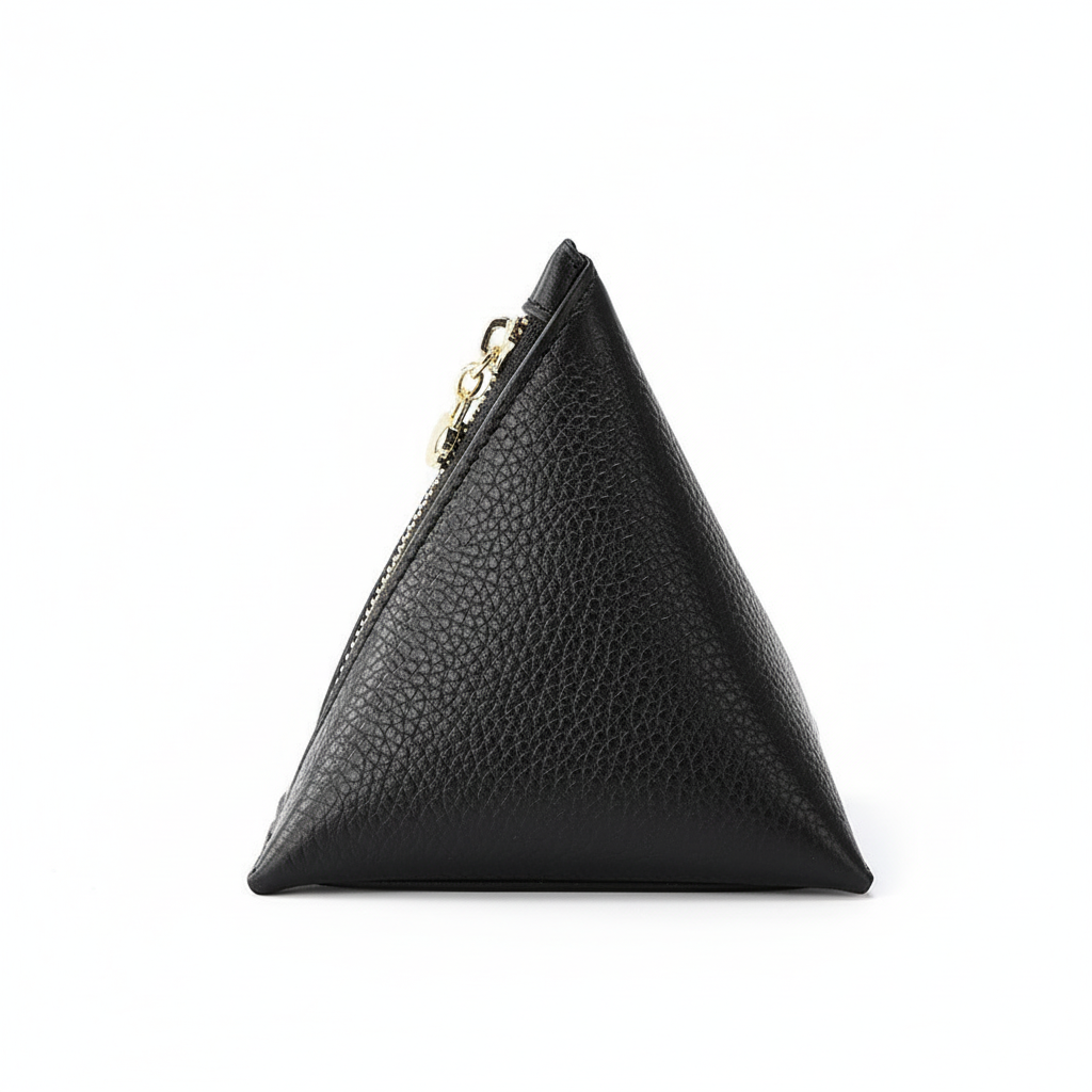 Genuine Leather Triangle Coin Purse – Compact Zipper Key Pouch
