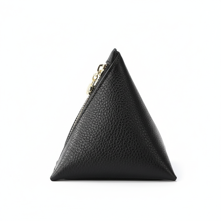 Genuine Leather Triangle Coin Purse – Compact Zipper Key Pouch