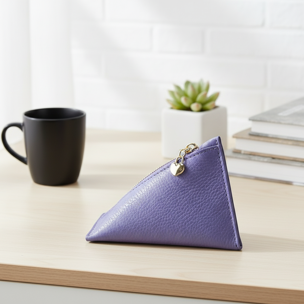Genuine Leather Triangle Coin Purse – Compact Zipper Key Pouch