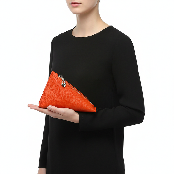 Genuine Leather Triangle Coin Purse – Compact Zipper Key Pouch