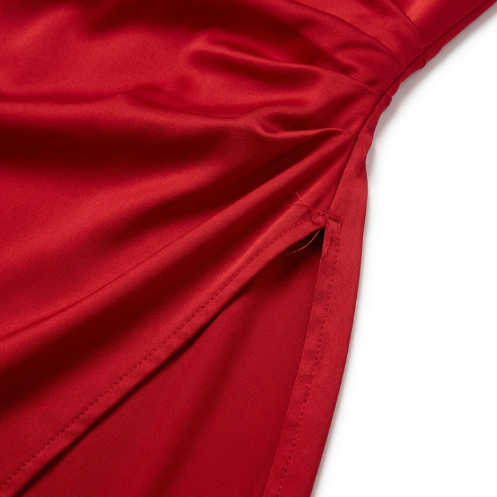 Women's One-Shoulder Backless Satin Maxi Dress – High Slit Elegant Bodycon Evening Dress
