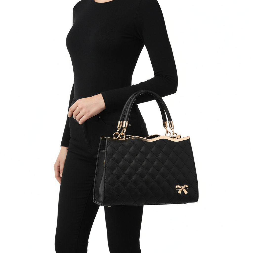 Quilted PU Leather Women’s Handbag – Fashion Top Handle Shoulder &amp; Crossbody Bag