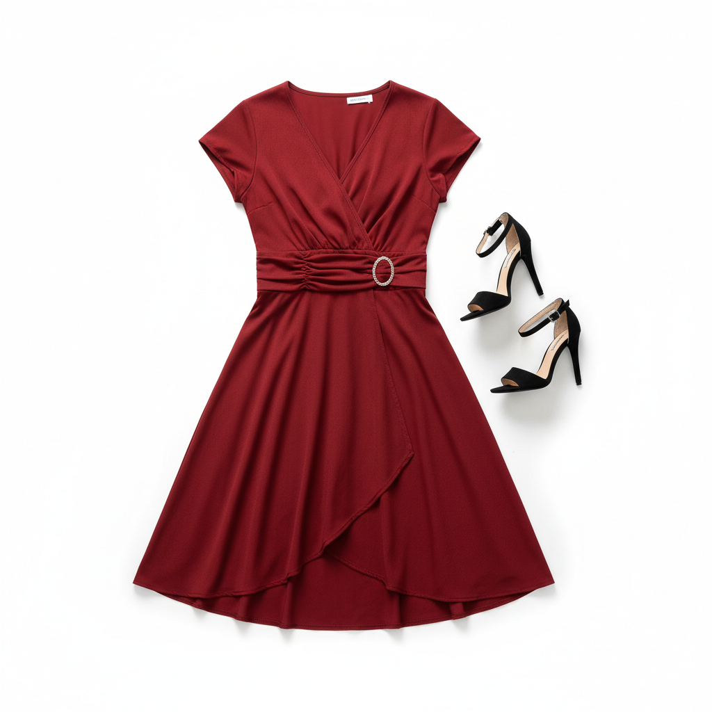 Sexy Asymmetrical V-neck Dress Women's High Waist Mid-length Solid Color Evening Dress