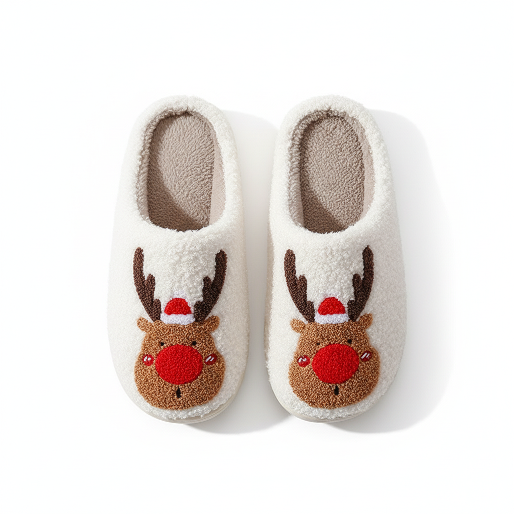 Christmas Shoes Winter Home Slippers Elk Soft Cozy Bedroom Slipper Slip On House Shoes