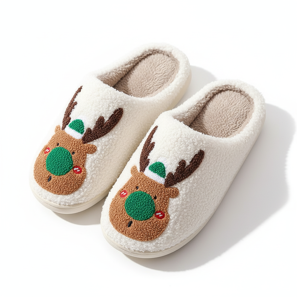 Christmas Shoes Winter Home Slippers Elk Soft Cozy Bedroom Slipper Slip On House Shoes