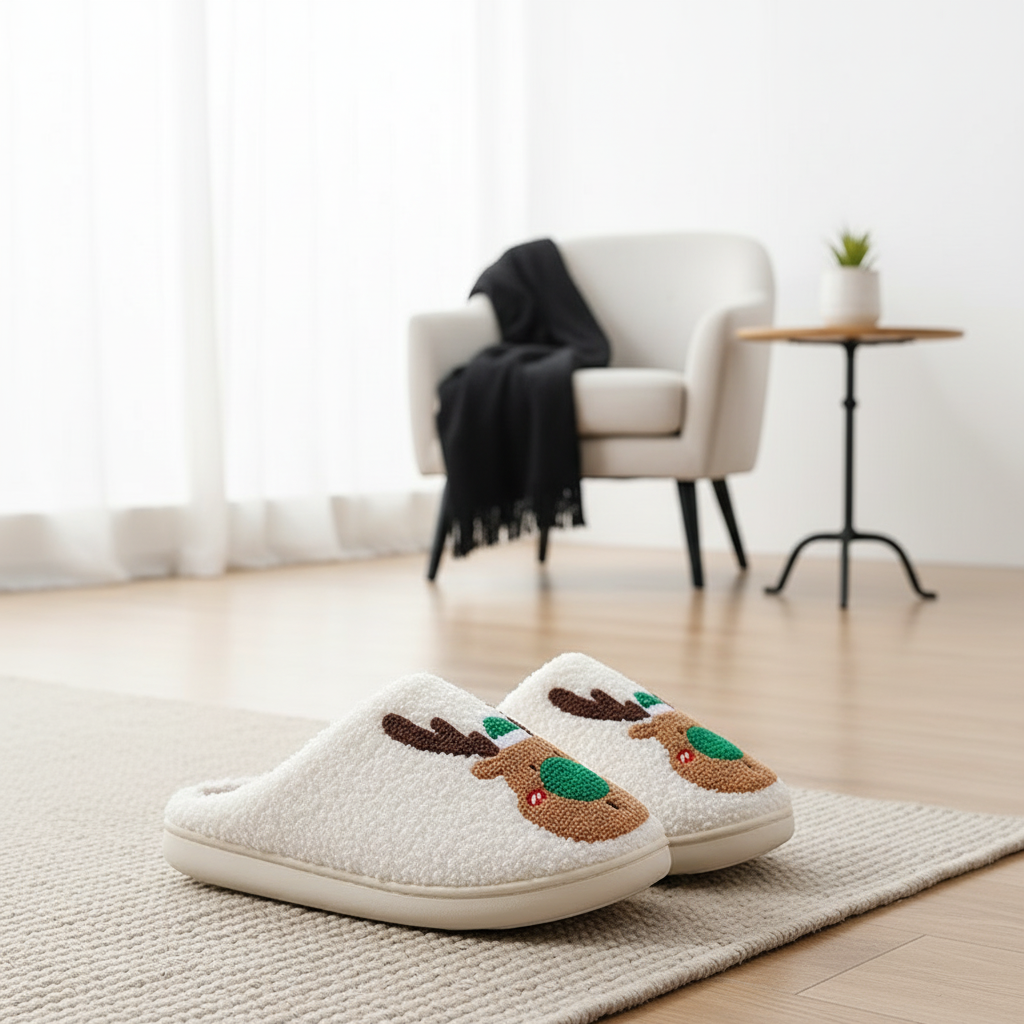 Christmas Shoes Winter Home Slippers Elk Soft Cozy Bedroom Slipper Slip On House Shoes