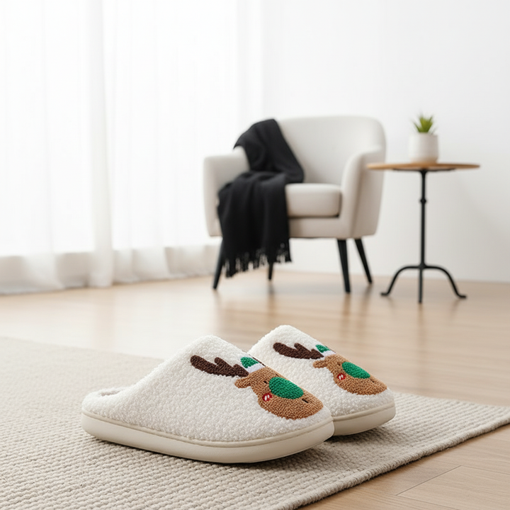 Christmas Shoes Winter Home Slippers Elk Soft Cozy Bedroom Slipper Slip On House Shoes