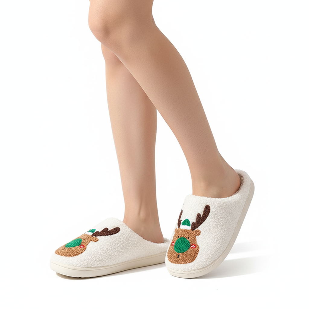 Christmas Shoes Winter Home Slippers Elk Soft Cozy Bedroom Slipper Slip On House Shoes