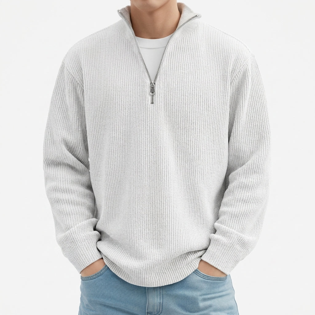 Corduroy Zipper Stand Collar Sweatshirt Fashion Warm Solid Color Long Sleeve Top Men's Casual Polo Shirt Clothing
