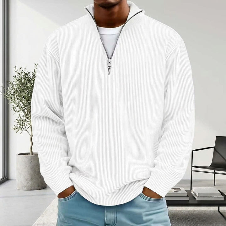 Corduroy Zipper Stand Collar Sweatshirt Fashion Warm Solid Color Long Sleeve Top Men's Casual Polo Shirt Clothing