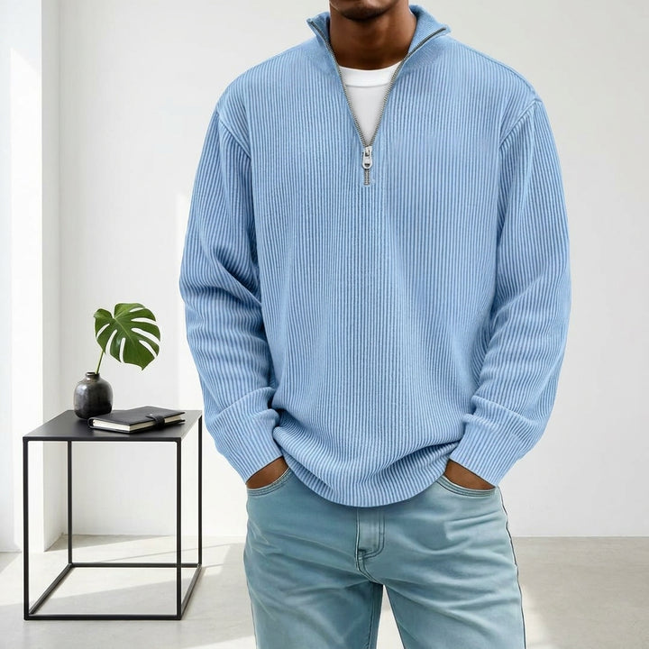 Corduroy Zipper Stand Collar Sweatshirt Fashion Warm Solid Color Long Sleeve Top Men's Casual Polo Shirt Clothing