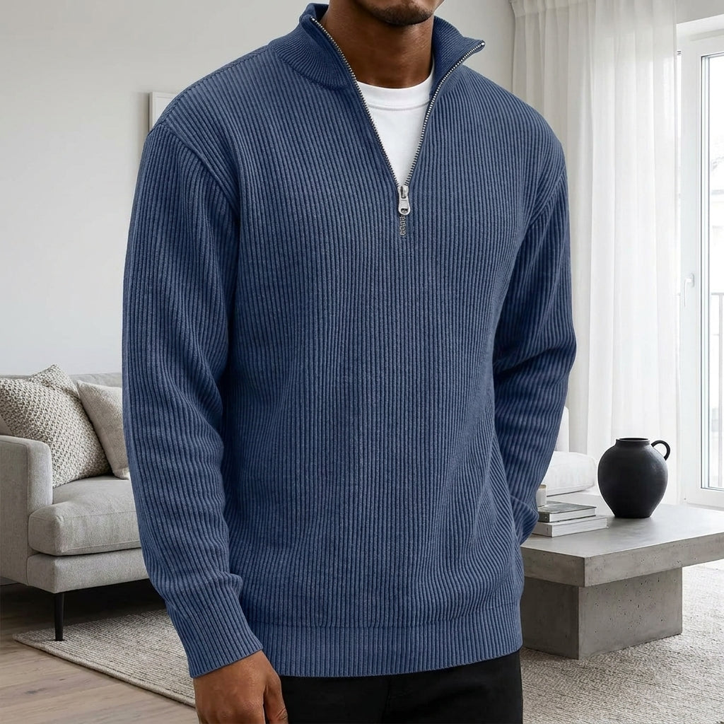 Corduroy Zipper Stand Collar Sweatshirt Fashion Warm Solid Color Long Sleeve Top Men's Casual Polo Shirt Clothing