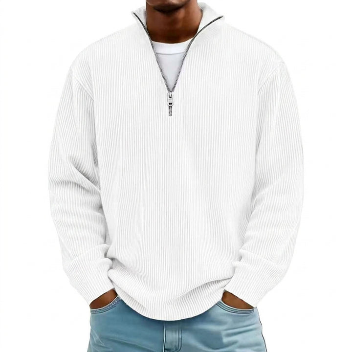 Corduroy Zipper Stand Collar Sweatshirt Fashion Warm Solid Color Long Sleeve Top Men's Casual Polo Shirt Clothing
