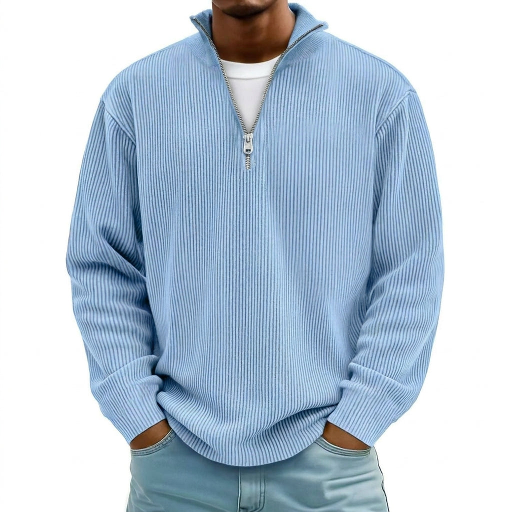 Corduroy Zipper Stand Collar Sweatshirt Fashion Warm Solid Color Long Sleeve Top Men's Casual Polo Shirt Clothing