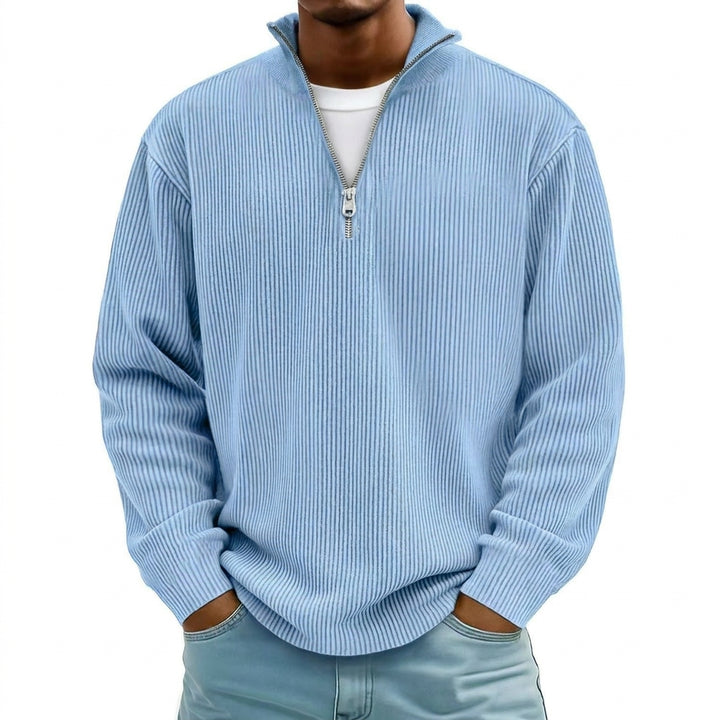 Corduroy Zipper Stand Collar Sweatshirt Fashion Warm Solid Color Long Sleeve Top Men's Casual Polo Shirt Clothing