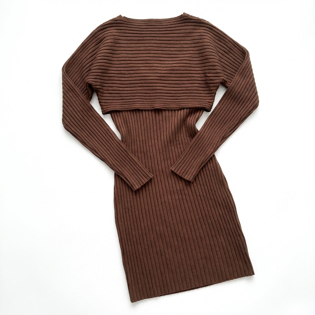 Women's Slim Fit 2-Piece Set – Stripe Long Sleeve Top & Bodycon Suspender Skirt