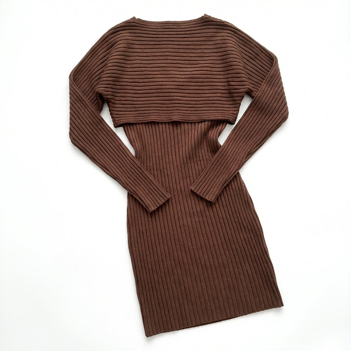 Women's Slim Fit 2-Piece Set – Stripe Long Sleeve Top & Bodycon Suspender Skirt