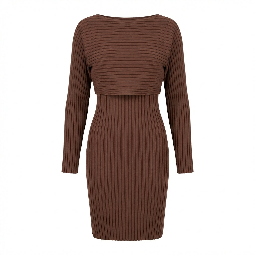 Women's Slim Fit 2-Piece Set – Stripe Long Sleeve Top & Bodycon Suspender Skirt