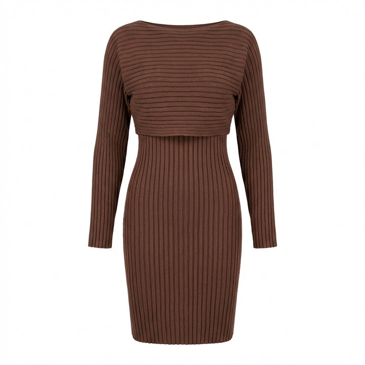 Women's Slim Fit 2-Piece Set – Stripe Long Sleeve Top & Bodycon Suspender Skirt