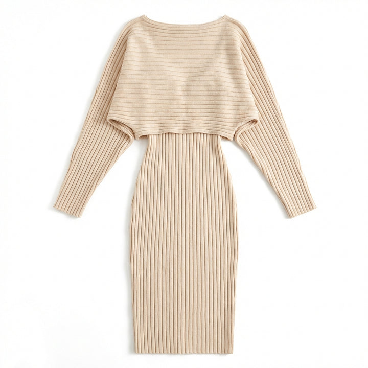 Women's Slim Fit 2-Piece Set – Stripe Long Sleeve Top & Bodycon Suspender Skirt