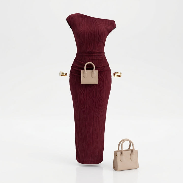 Cute Fashion Water Ripple Sloping Shoulder Dress