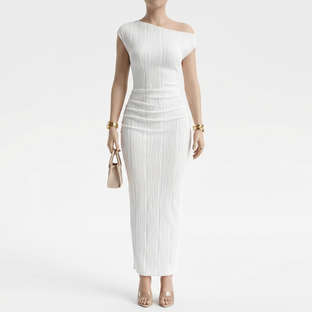 Cute Fashion Water Ripple Sloping Shoulder Dress