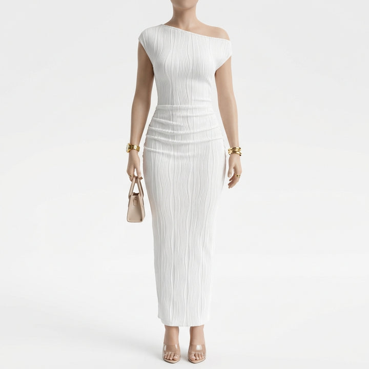 Cute Fashion Water Ripple Sloping Shoulder Dress