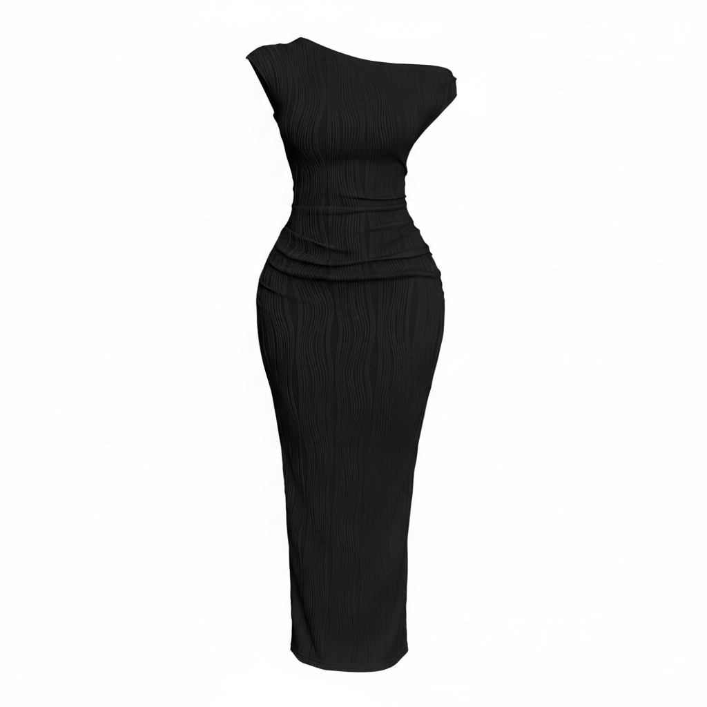 Cute Fashion Water Ripple Sloping Shoulder Dress