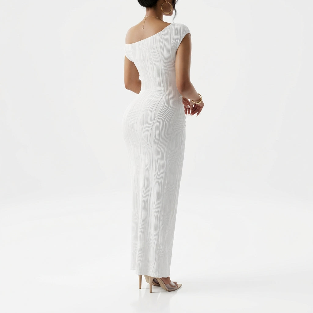 Cute Fashion Water Ripple Sloping Shoulder Dress