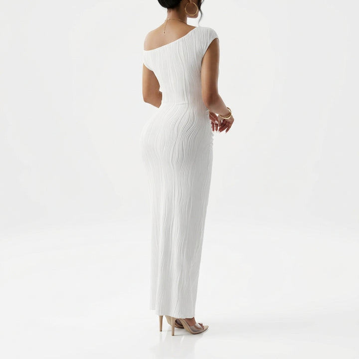 Cute Fashion Water Ripple Sloping Shoulder Dress