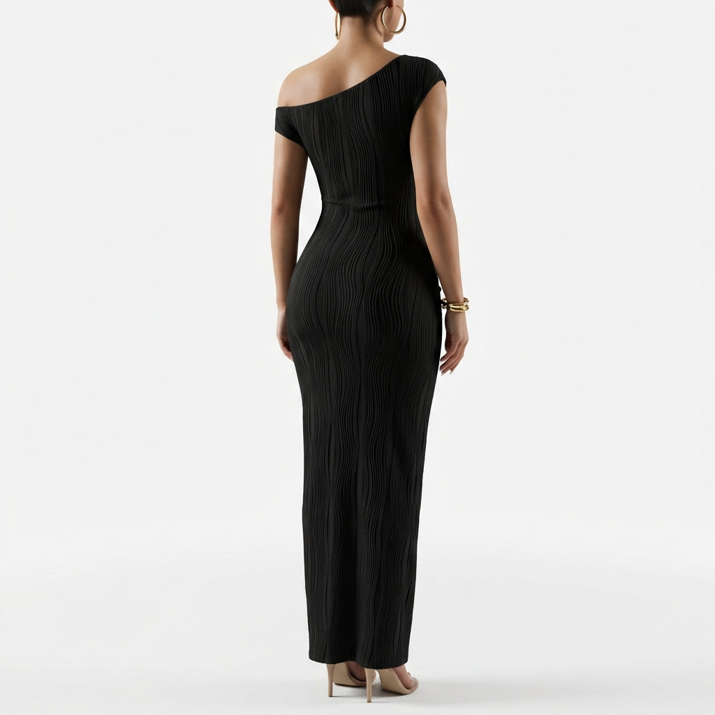 Cute Fashion Water Ripple Sloping Shoulder Dress