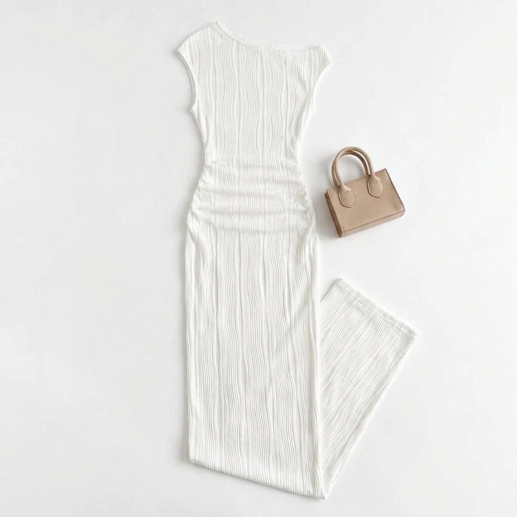 Cute Fashion Water Ripple Sloping Shoulder Dress