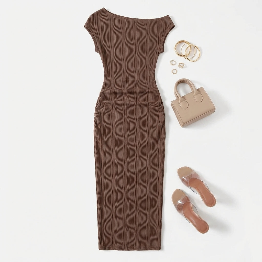 Cute Fashion Water Ripple Sloping Shoulder Dress