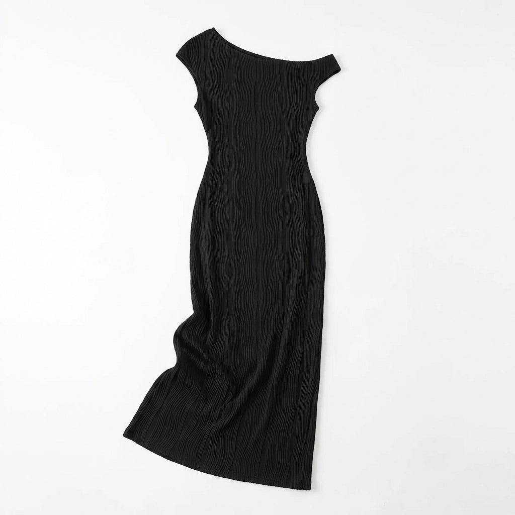 Cute Fashion Water Ripple Sloping Shoulder Dress