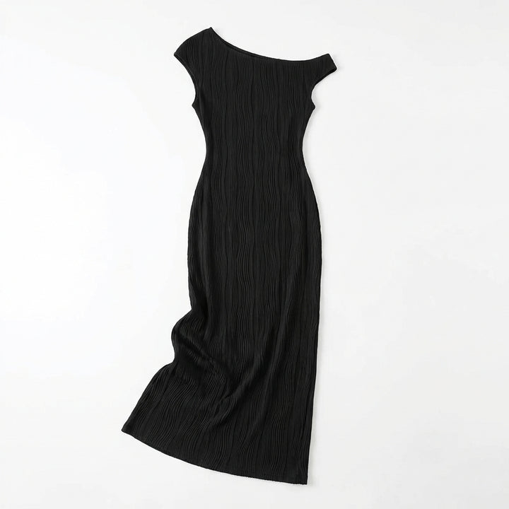 Cute Fashion Water Ripple Sloping Shoulder Dress