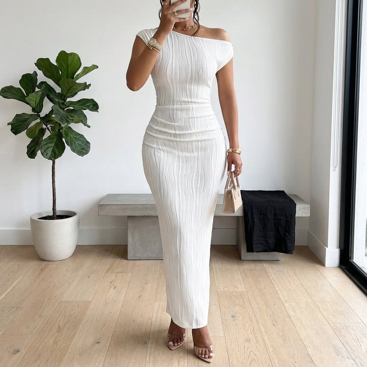 Cute Fashion Water Ripple Sloping Shoulder Dress