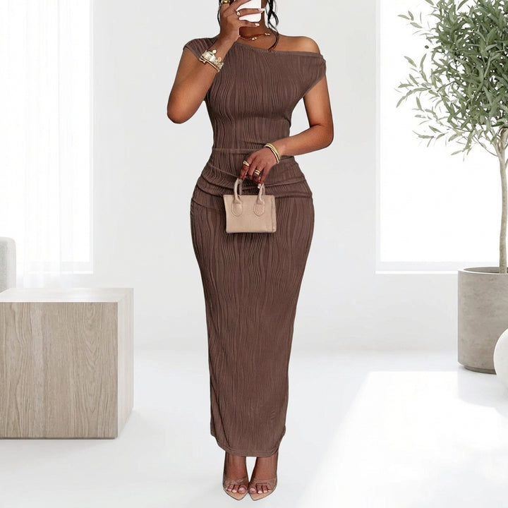 Cute Fashion Water Ripple Sloping Shoulder Dress