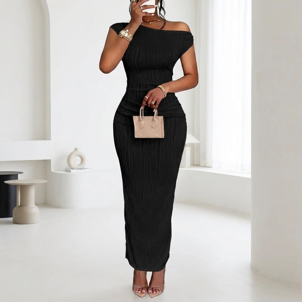 Cute Fashion Water Ripple Sloping Shoulder Dress