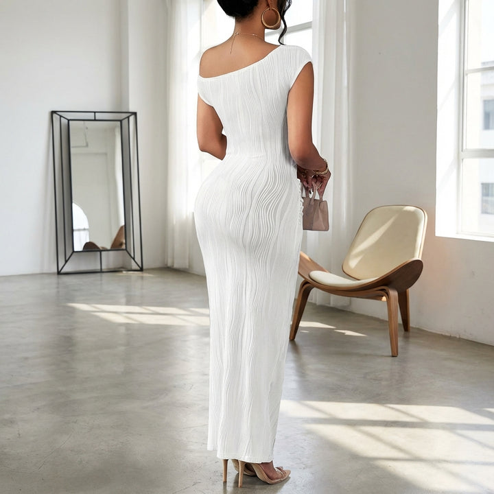 Cute Fashion Water Ripple Sloping Shoulder Dress