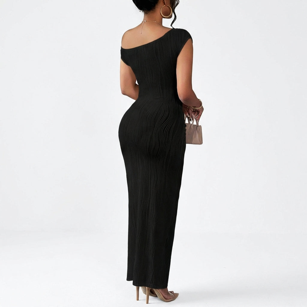 Cute Fashion Water Ripple Sloping Shoulder Dress