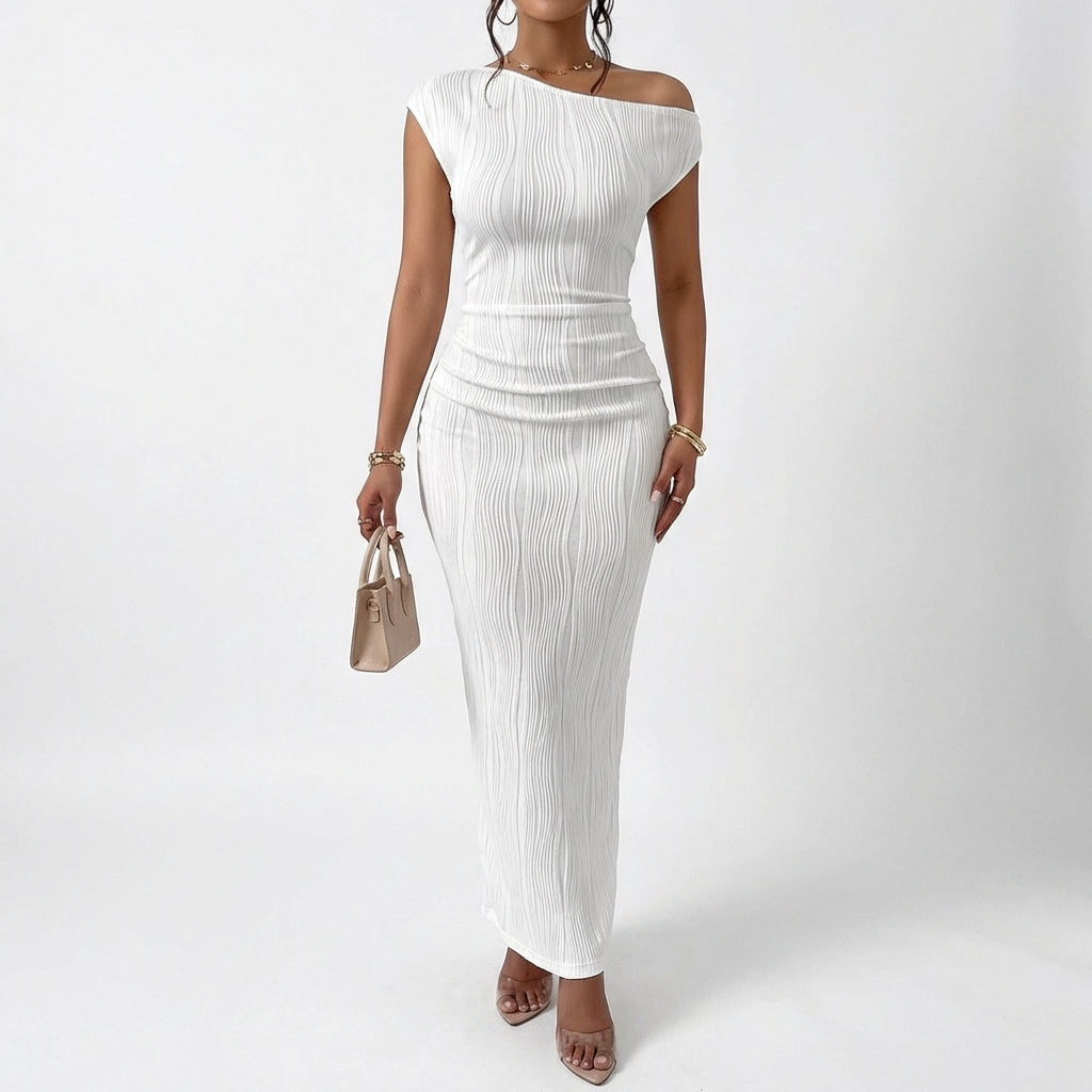Cute Fashion Water Ripple Sloping Shoulder Dress