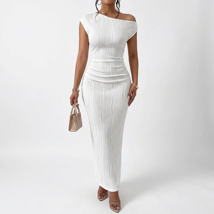 Cute Fashion Water Ripple Sloping Shoulder Dress