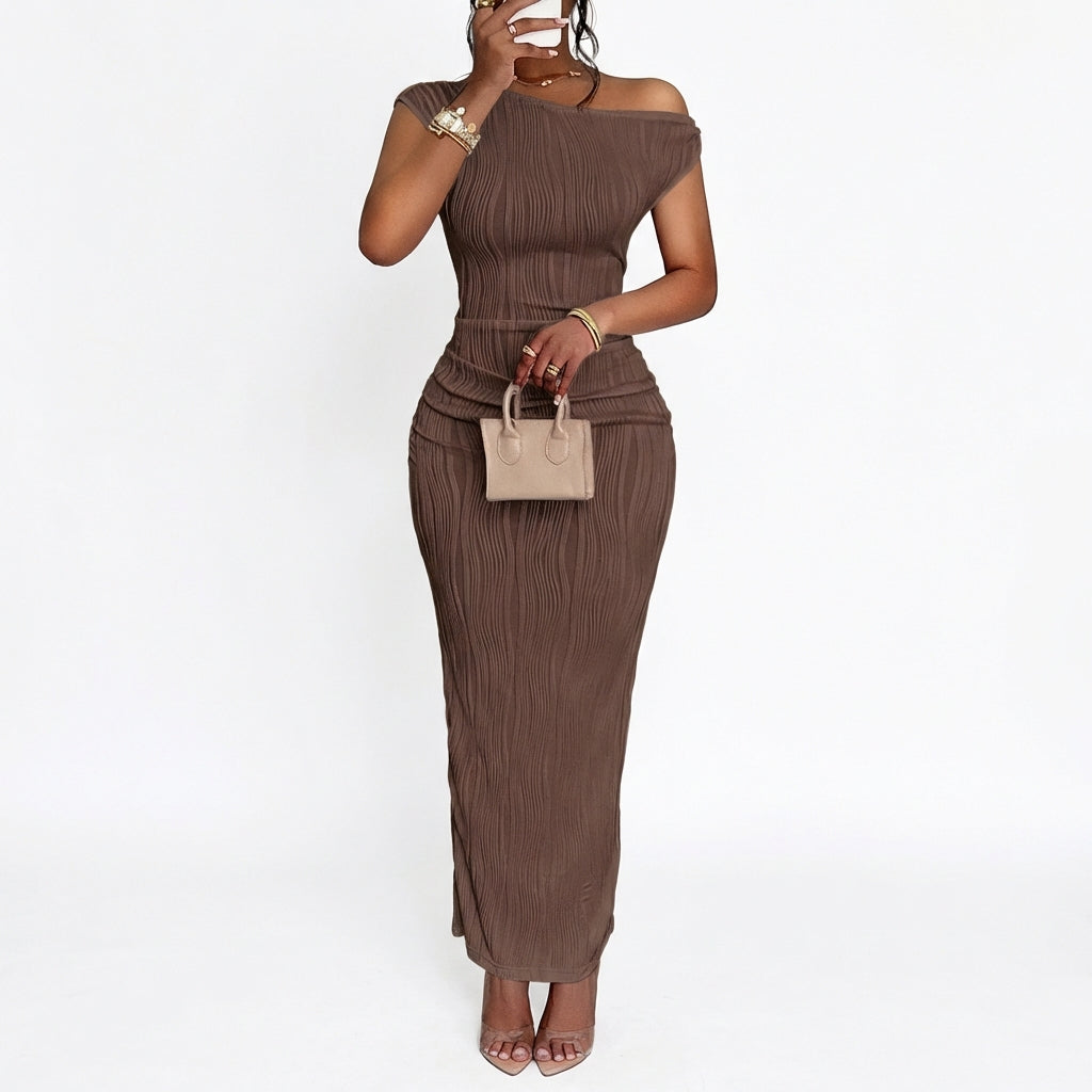 Cute Fashion Water Ripple Sloping Shoulder Dress