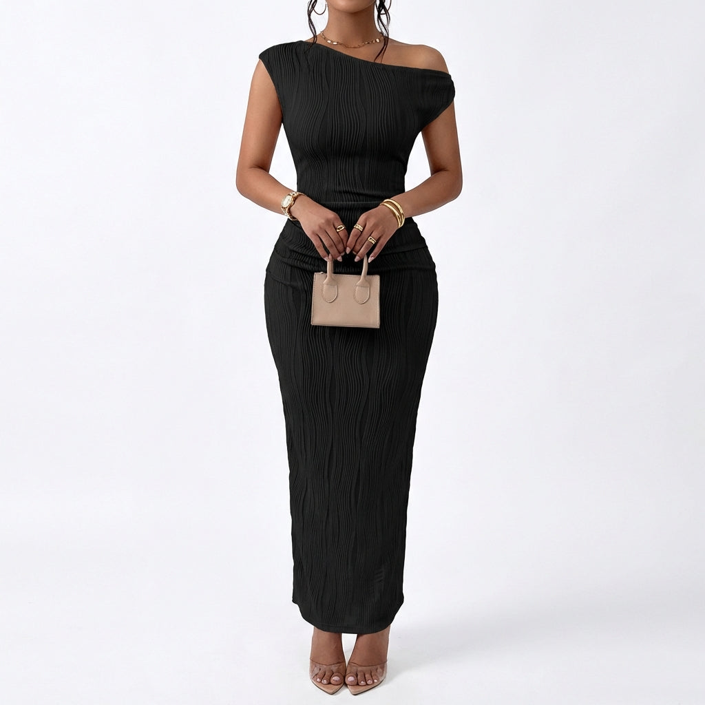 Cute Fashion Water Ripple Sloping Shoulder Dress