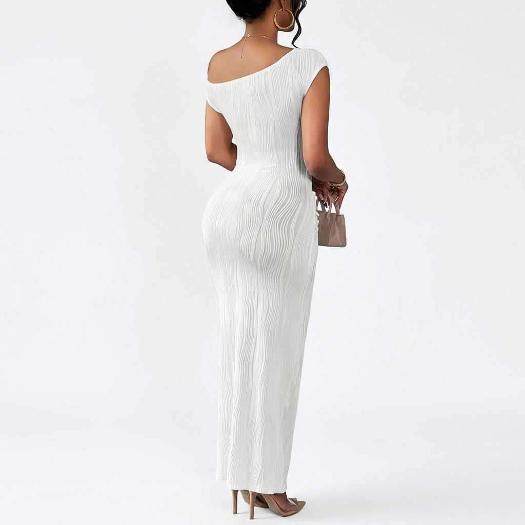 Cute Fashion Water Ripple Sloping Shoulder Dress