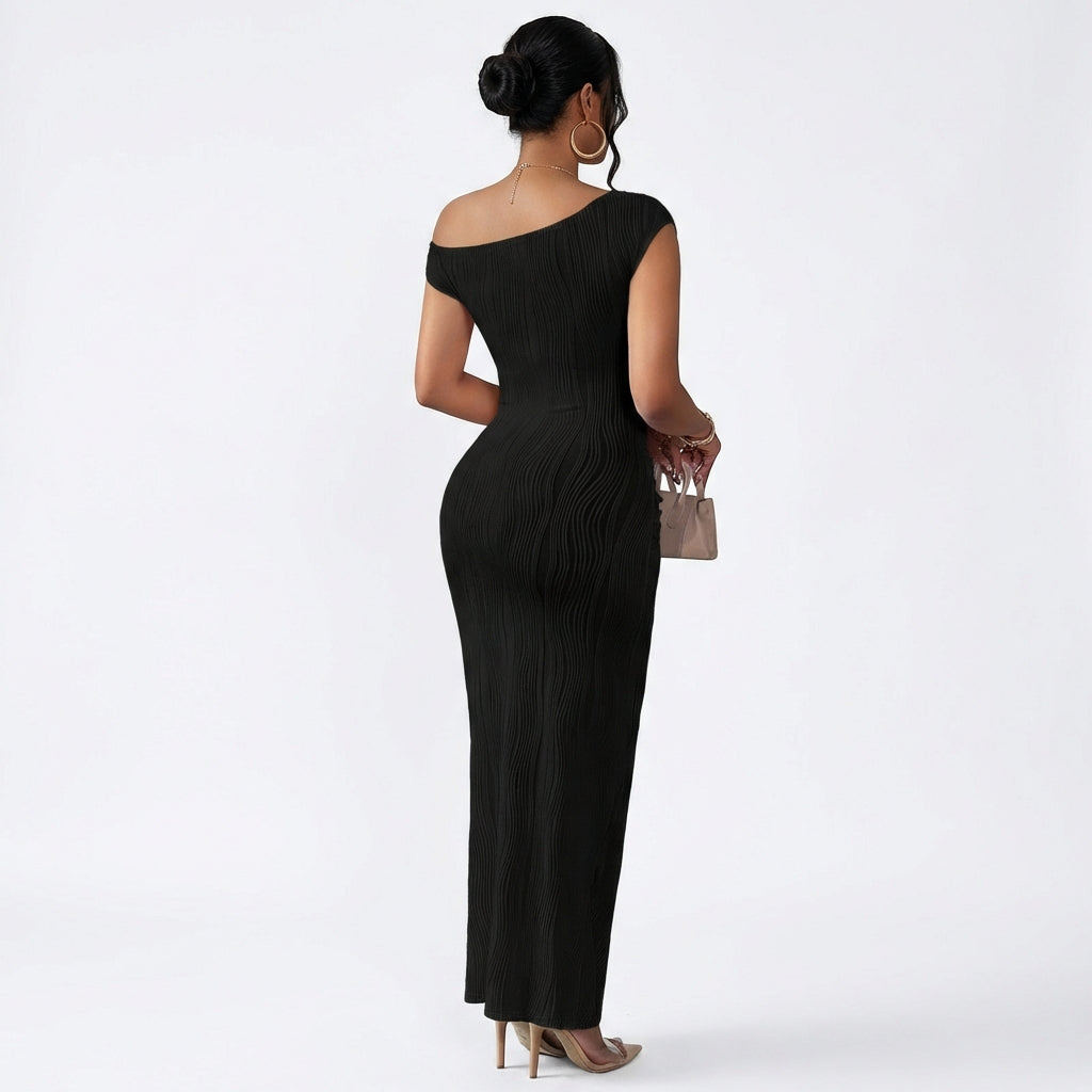 Cute Fashion Water Ripple Sloping Shoulder Dress